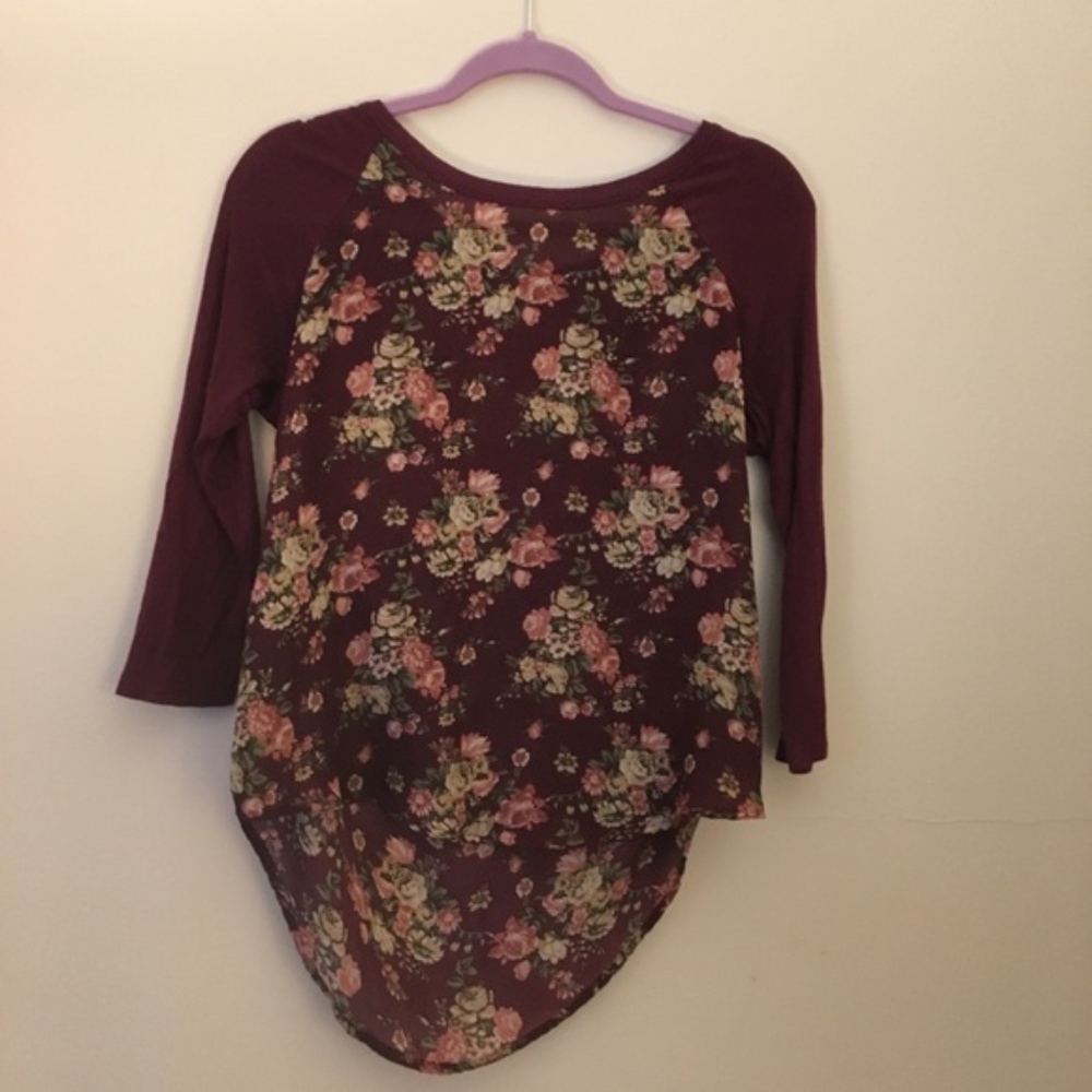 High Low floral maroon 3/4 blouse